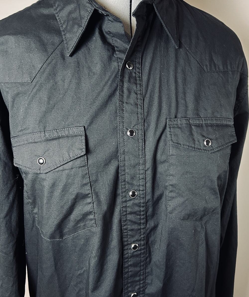 Wrangler Western Snap Shirt Men’s Large Tall Black Pearl Snap Cowboy Rockabilly